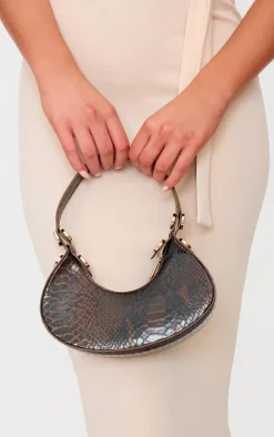 Brown Mini Croc Shoulder Bag