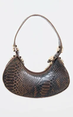 Brown Mini Croc Shoulder Bag