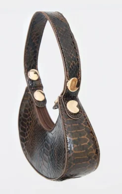 Brown Mini Croc Shoulder Bag