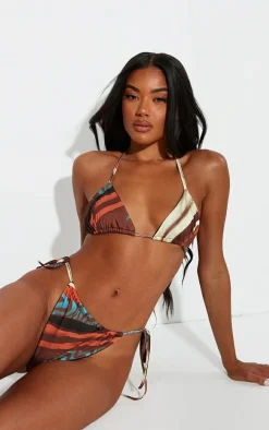 Brown Multi Animal Print Triangle Bikini Top