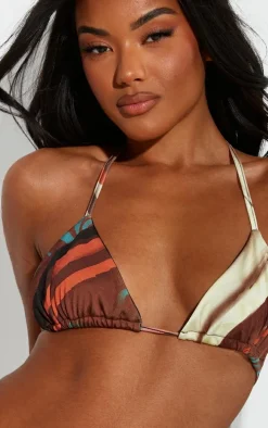 Brown Multi Animal Print Triangle Bikini Top