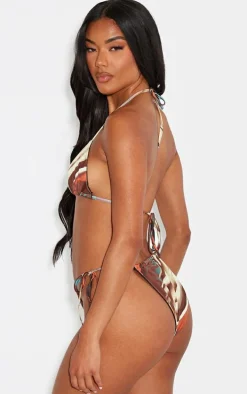 Brown Multi Animal Print Tie Side Bikini Bottoms