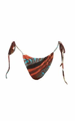 Brown Multi Animal Print Tie Side Bikini Bottoms