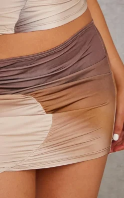 Brown Ombre Print Asymmetric Low Rise Micro Mini Skirt
