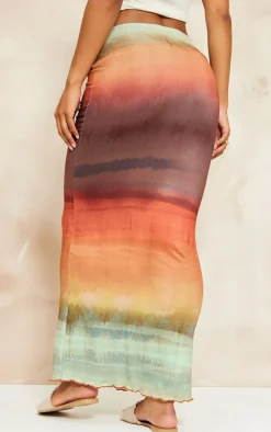 Brown Ombre Print Soft Touch Knot Front Midaxi Skirt