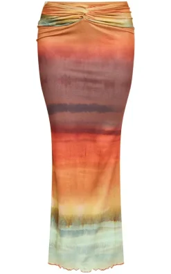 Brown Ombre Print Soft Touch Knot Front Midaxi Skirt