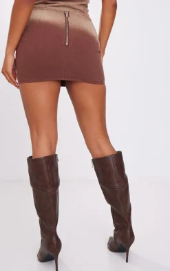 Brown Ombre Wash V Waistband Mini Skirt