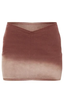 Brown Ombre Wash V Waistband Mini Skirt