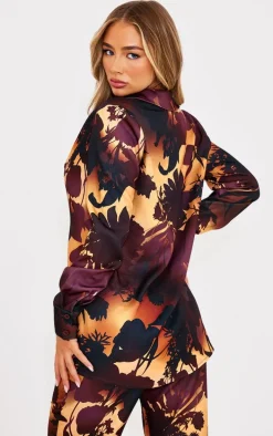 Brown Oversized Floral Ombre Print Shirt