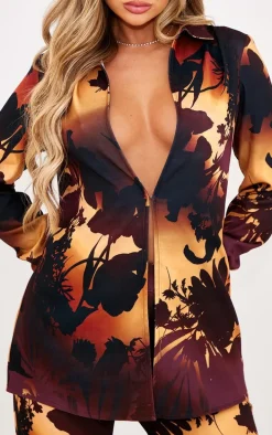 Brown Oversized Floral Ombre Print Shirt