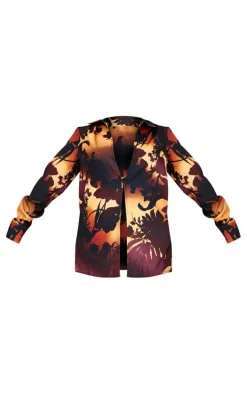 Brown Oversized Floral Ombre Print Shirt
