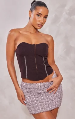 Brown Popcorn Textured Micro Mini Skirt