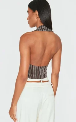 Brown Premium Woven Striped Buckle Plunge Vest