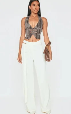 Brown Premium Woven Striped Buckle Plunge Vest