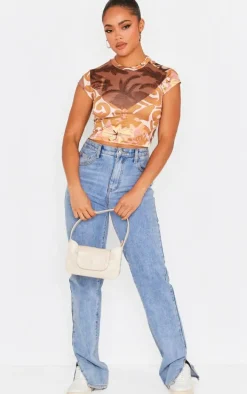 Brown Printed T Shirt