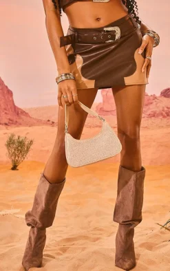 Brown PU Belted Micro Mini Skirt