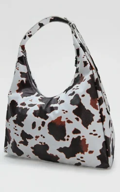 Brown Pu Cow Print Slouchy Oversized Tote Bag
