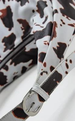 Brown Pu Cow Print Slouchy Oversized Tote Bag