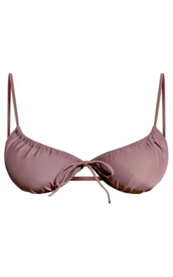 Brown Ruched Underwired Bikini Top