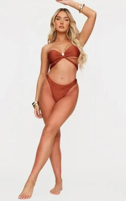 Brown Ruched Waist Bikini Bottoms