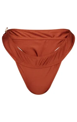 Brown Ruched Waist Bikini Bottoms