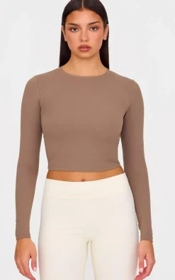 Brown Sculpt Long Sleeve Gym Top