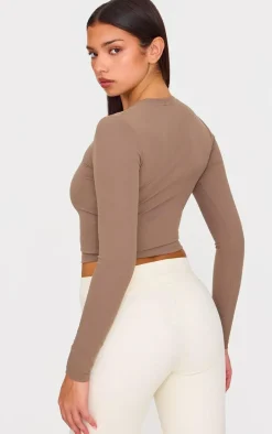 Brown Sculpt Long Sleeve Gym Top