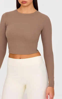 Brown Sculpt Long Sleeve Gym Top