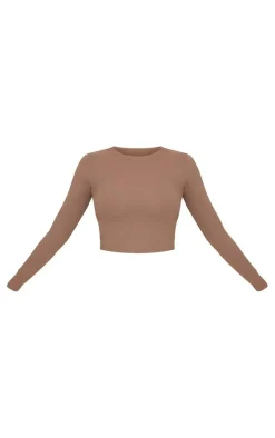 Brown Sculpt Long Sleeve Gym Top