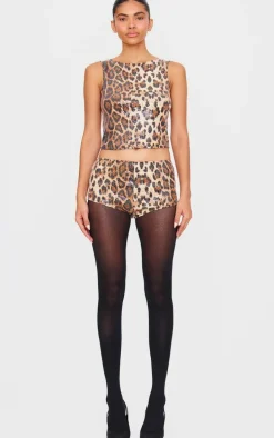 Brown Sequin Leopard Print Hot Pant