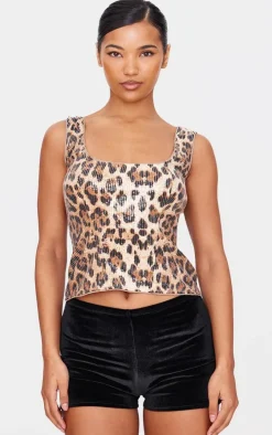 Brown Sequin Leopard Print Corset