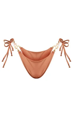 Brown Shell Trim Tanga Bikini Bottoms