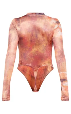 Brown Slinky Printed Cut Out Bodysuit