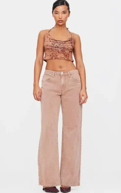 Brown Slinky Snake Skin Cowl Open Back Halterneck Top