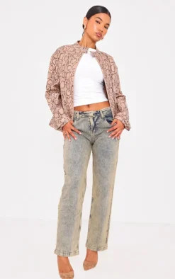 Brown Snake Faux Leather Zip Up Jacket