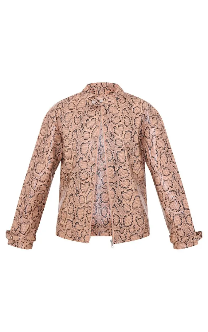 Brown Snake Faux Leather Zip Up Jacket