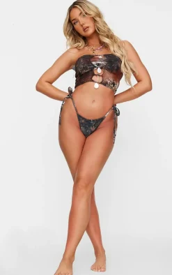 Brown Snake Print Mesh Beach Top