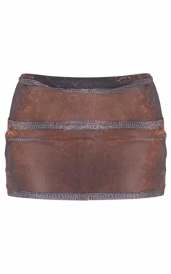 Brown Snake Print Mesh Micro Mini Skirt