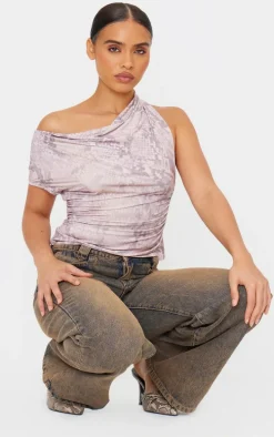 Brown Snake Print Slinky Backless Asymmetric Long Top