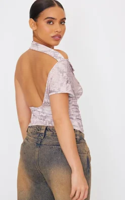 Brown Snake Print Slinky Backless Asymmetric Long Top