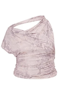 Brown Snake Print Slinky Backless Asymmetric Long Top