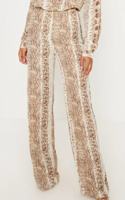 Brown Snake Print Wide Leg Pants
