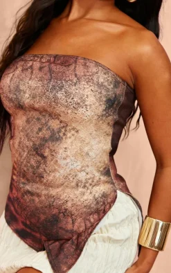 Brown Snake Skin Asymmetric Hem Bandeau Top