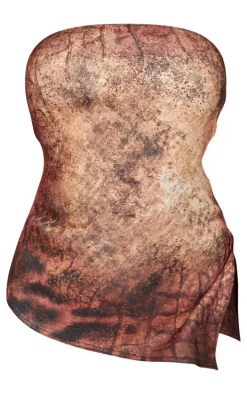 Brown Snake Skin Asymmetric Hem Bandeau Top