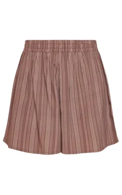 Brown Stripe Print Woven Piping Detail Floaty Shorts