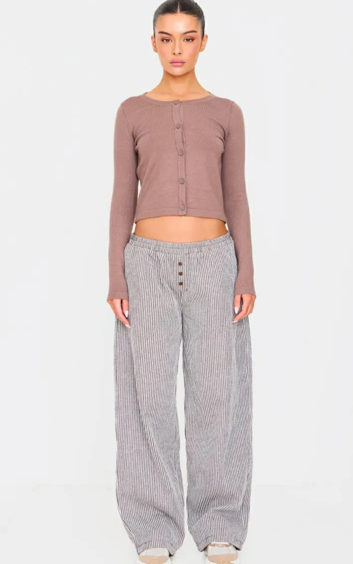 Brown Stripe Soft Woven Boxer Waistband Straight Leg Pants