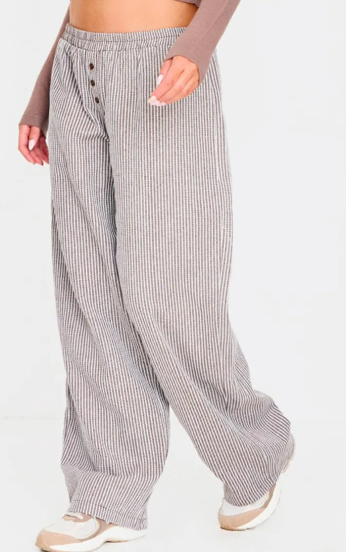 Brown Stripe Soft Woven Boxer Waistband Straight Leg Pants