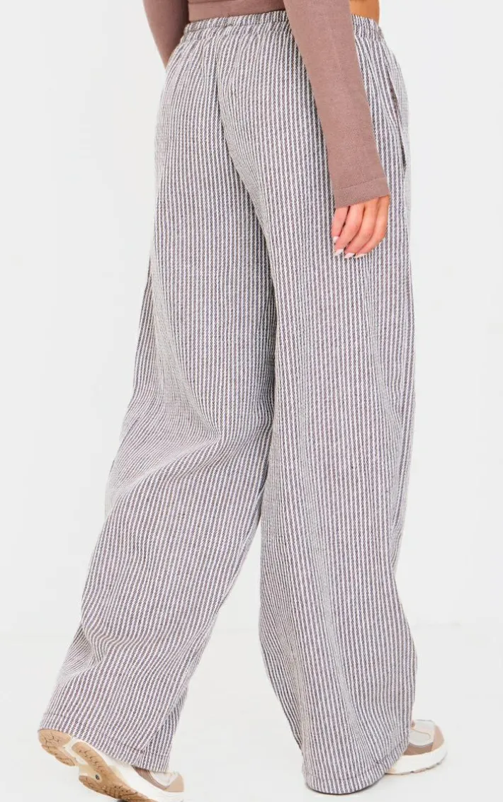 Brown Stripe Soft Woven Boxer Waistband Straight Leg Pants