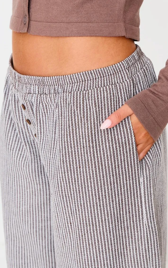 Brown Stripe Soft Woven Boxer Waistband Straight Leg Pants