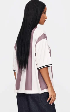 Brown Striped V Neck Oversized Football T Shirt